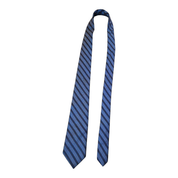 Vintage Christian Dior Jeune Homme Silk Tie Blue Diagonal Stripes USA Made - Picture 2 of 6